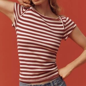 NWT Anthropologie Pilcro Short-Sleeve Envelope T-Shirt Top in Red Stripe NWT XXS